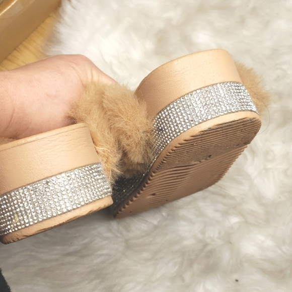 AZALEA WANG Sneaky Slippers faux fur snake rhinestone bling slides tan 7 - Picture 12 of 14